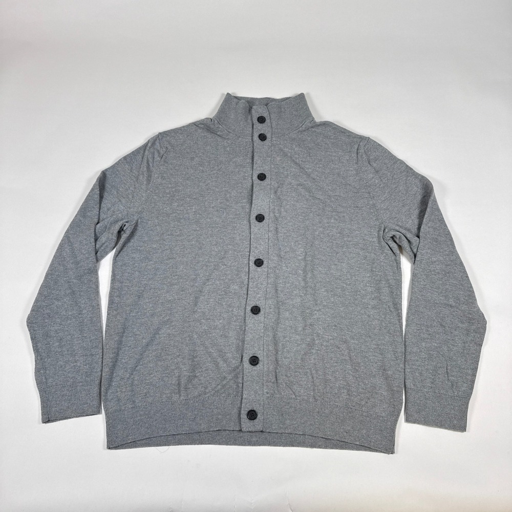 Banana Republic Sweater Mens XL Gray Cardigan Button Front Cotton Wool Mock Neck
